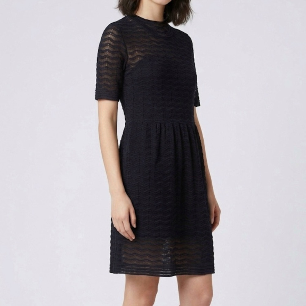 Missoni Knit Stretch Open Lace Shortsleeve Dress Navy Blue Size Medium